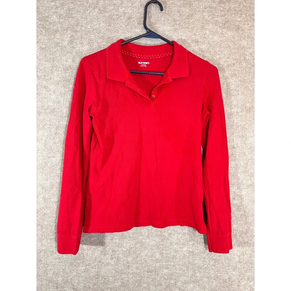 Old Navy Polo Shirt Girls XL 14-16 Red Long Sleeve Pique School Uniform Preppy